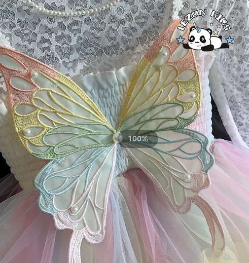 LEZONKIDS - Summer New Fashion Neon Slip Dress Baby Girls Layered Princess Short Sleeves Western Style Ball Gowns Design Mesh Dress